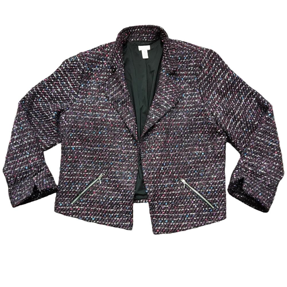 Chico's Boucle Purple Metallic Blazer Size Chicos 3 Women's 16